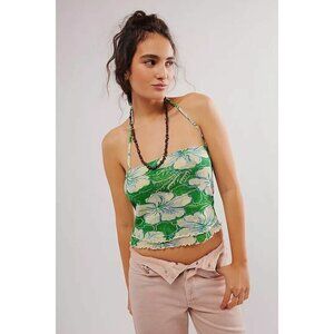 NEW FREE PEOPLE POPPY TUBE BLOUSE TOP FLORAL GREEN MEDIUM
